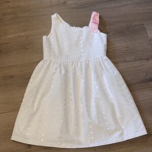 Bonnie Jean White Eyelet Dress with Pink Bow